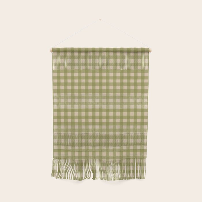 Gingham Check Pattern in Muted Vintage Olive Green and Beige Wall Hanging Gallery Image 1