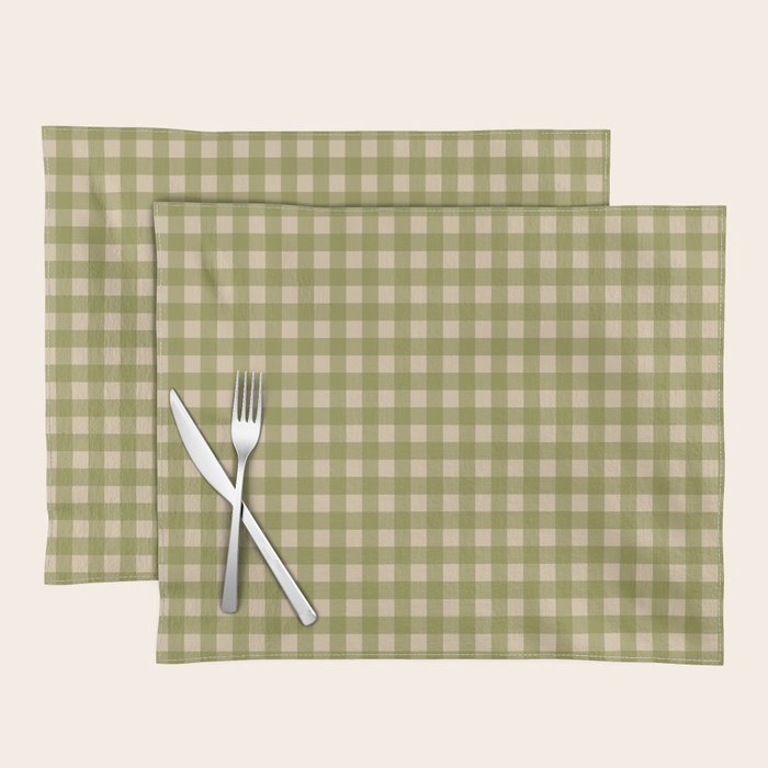 Gingham Check Pattern in Muted Vintage Olive Green and Beige Placemat Gallery Image 1