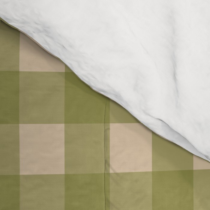 Gingham Check Pattern in Muted Vintage Olive Green and Beige Comforter Gallery Image 4