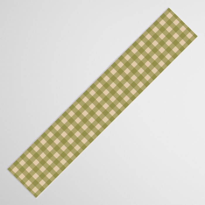 Gingham Check Pattern in Muted Vintage Olive Green and Beige Table Runner Gallery Image 3