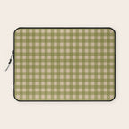 Gingham Check Pattern in Muted Vintage Olive Green and Beige Laptop Sleeve Gallery Image 1