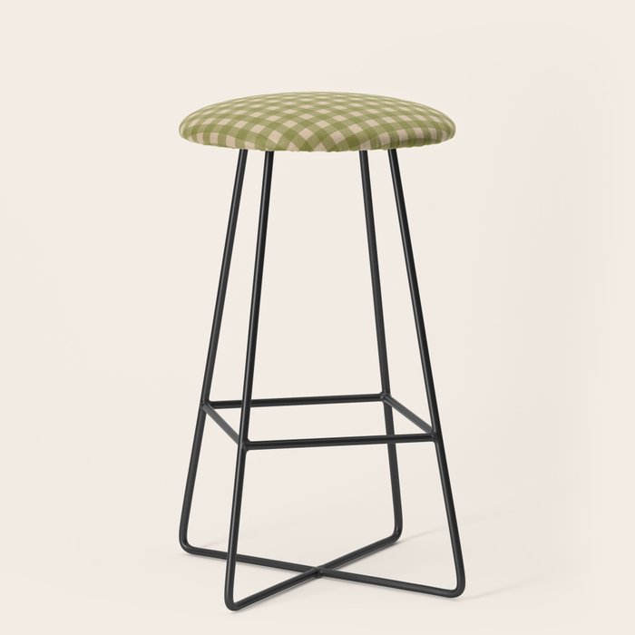 Gingham Check Pattern in Muted Vintage Olive Green and Beige Stool Gallery Image 1