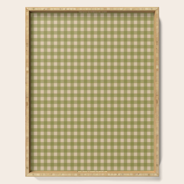 Gingham Check Pattern in Muted Vintage Olive Green and Beige Serving Tray Gallery Image 1