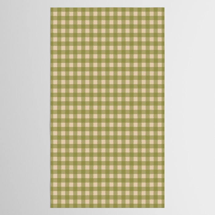 Gingham Check Pattern in Muted Vintage Olive Green and Beige Tablecloth Gallery Image 2