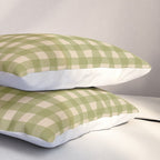 Gingham Check Pattern in Muted Vintage Olive Green and Beige Pillow Sham Gallery Image 3