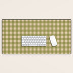 Gingham Check Pattern in Muted Vintage Olive Green and Beige Desk Mat Gallery Image 1