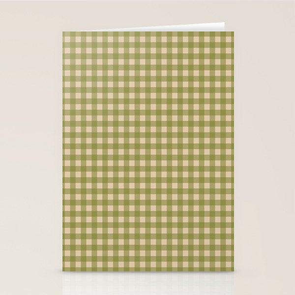 Gingham Check Pattern in Muted Vintage Olive Green and Beige Stationery Card Gallery Image 1