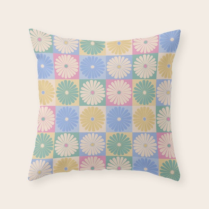 Retro Flowers Check Pattern XXIV Throw Pillow Gallery Image 6