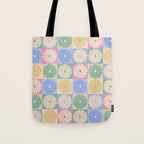 Retro Flowers Check Pattern XXIV Tote Bag Gallery Image 1