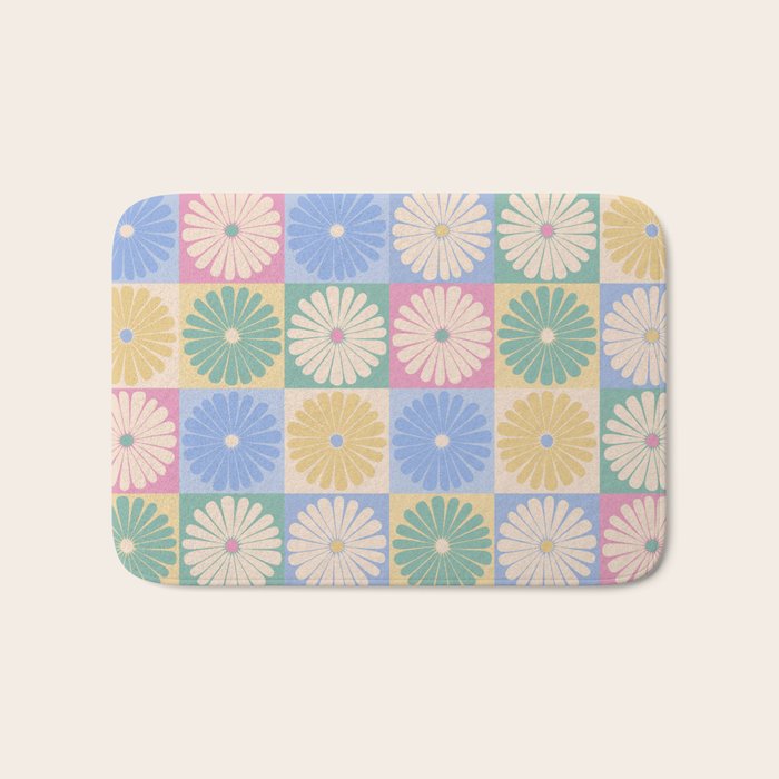 Retro Flowers Check Pattern XXIV Bath Mat Gallery Image 1