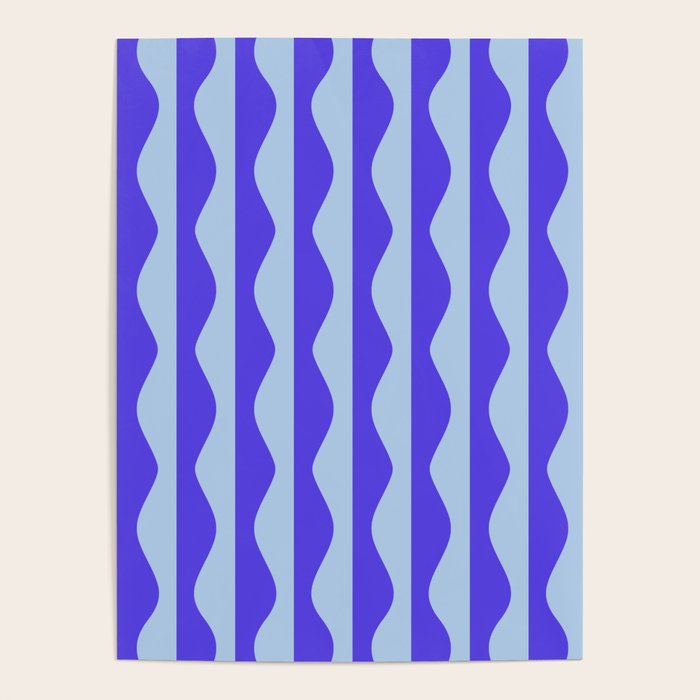 Retro Wavy Lines Pattern in Ocean Blue Poster Gallery Image 4