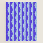Retro Wavy Lines Pattern in Ocean Blue Jigsaw Puzzle Gallery Image 1