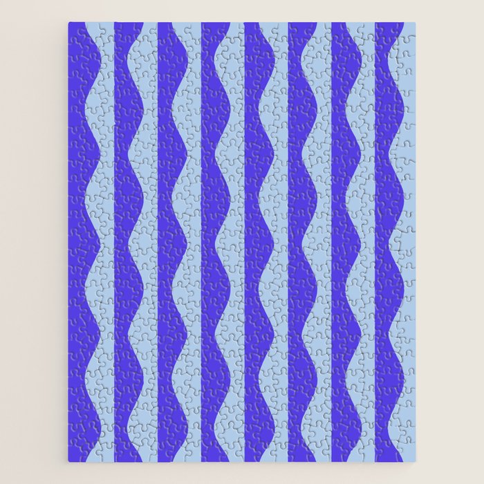 Retro Wavy Lines Pattern in Ocean Blue Jigsaw Puzzle Gallery Image 1