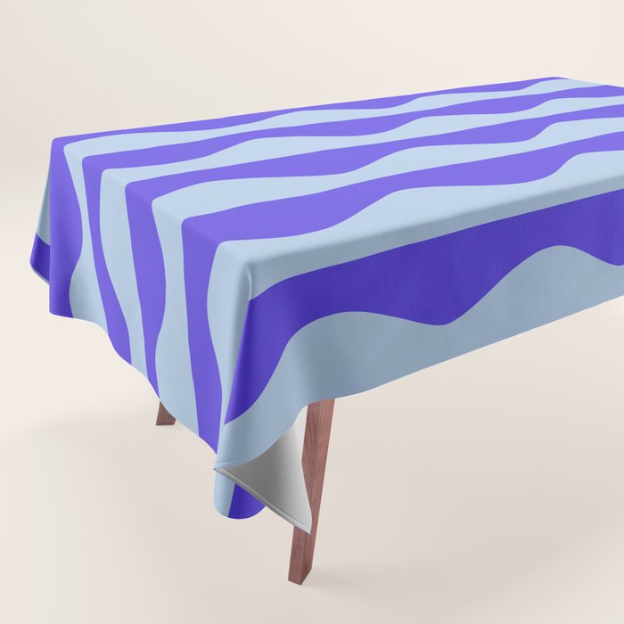 Retro Wavy Lines Pattern in Ocean Blue Tablecloth Gallery Image 1