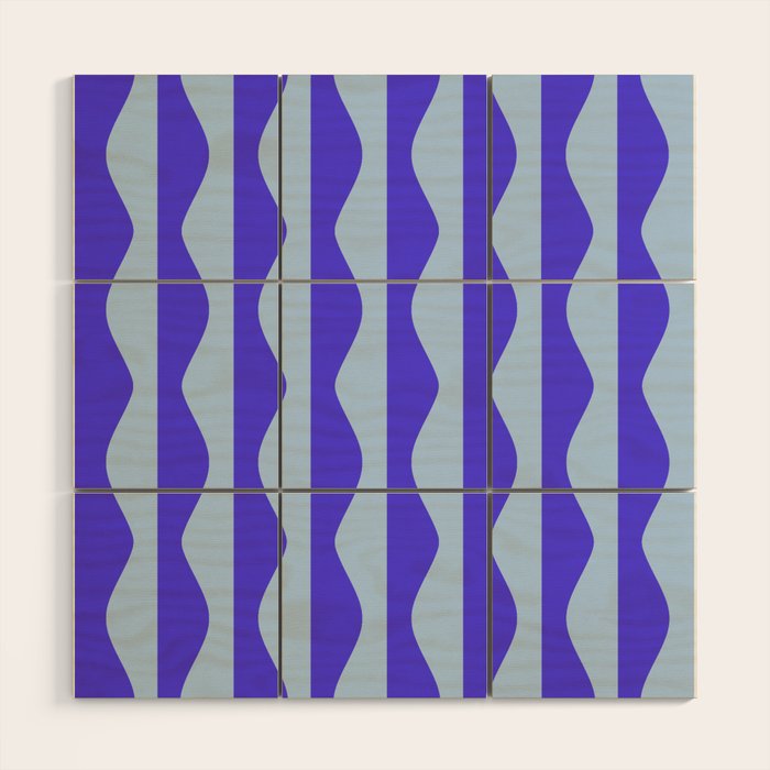 Retro Wavy Lines Pattern in Ocean Blue Wood Wall Art Gallery Image 1