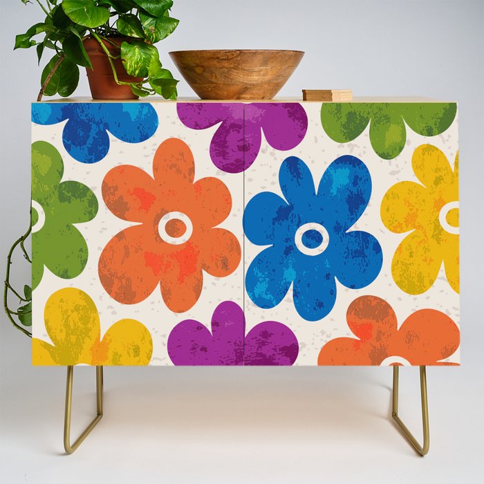 Colorful Retro Floral Pattern Credenza Gallery Image 1