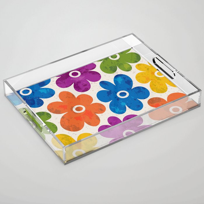 Colorful Retro Floral Pattern Acrylic Tray Gallery Image 1