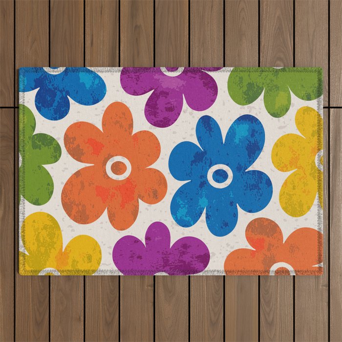 Colorful Retro Floral Pattern Outdoor Rug Gallery Image 1