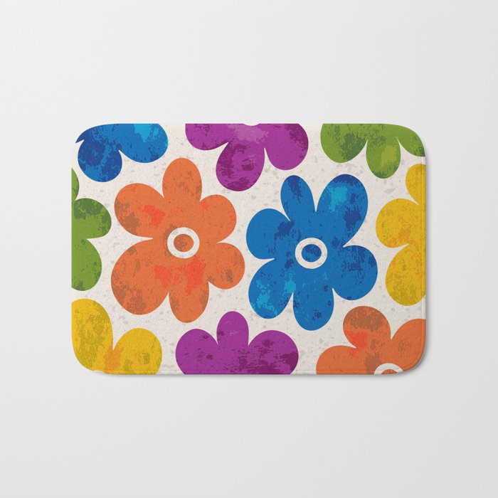 Colorful Retro Floral Pattern Bath Mat Gallery Image 1