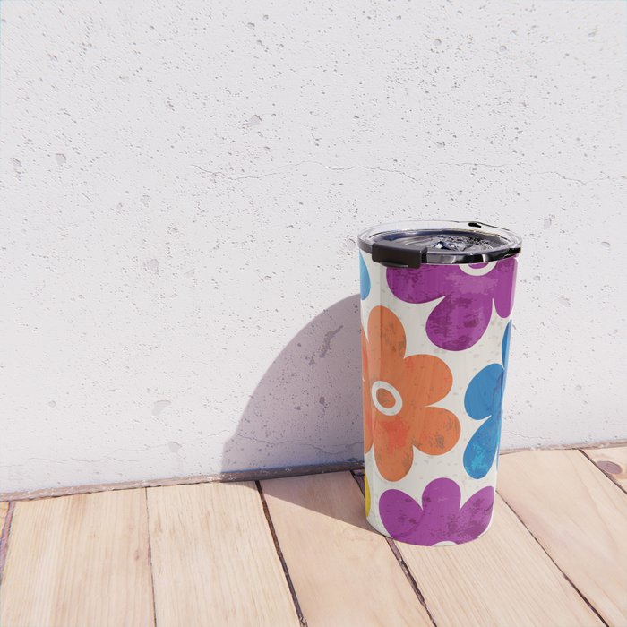 Colorful Retro Floral Pattern Travel Mug Gallery Image 4