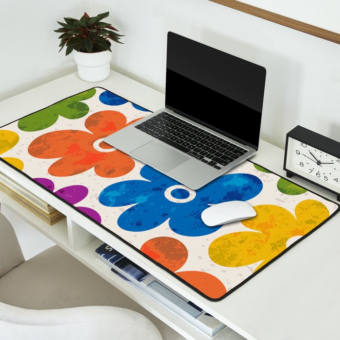 Colorful Retro Floral Pattern Desk Mat Gallery Image 2