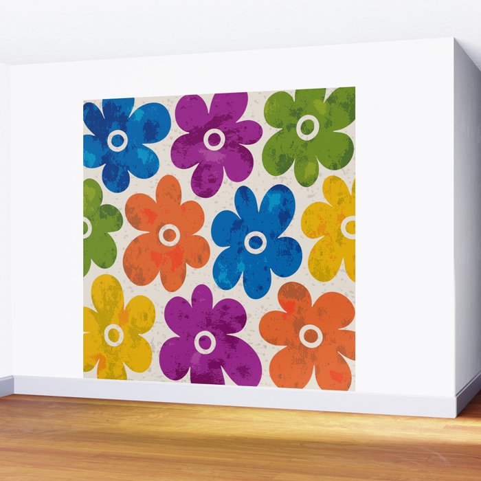 Colorful Retro Floral Pattern Wall Mural Gallery Image 2
