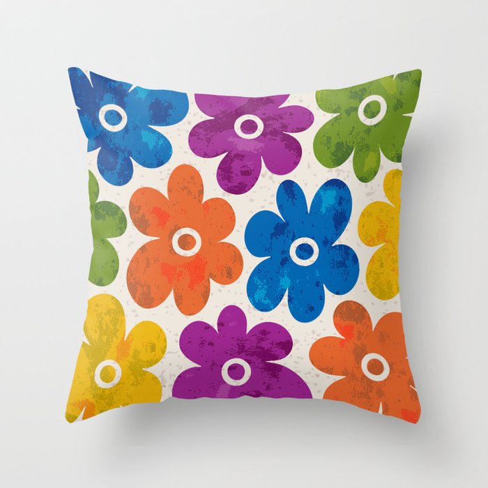 Colorful Retro Floral Pattern Throw Pillow Gallery Image 1