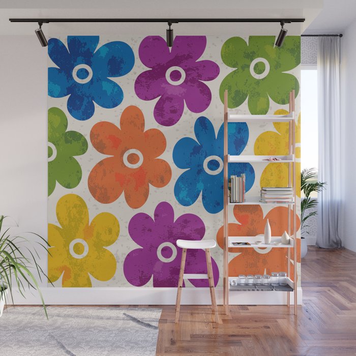 Colorful Retro Floral Pattern Wall Mural Gallery Image 1