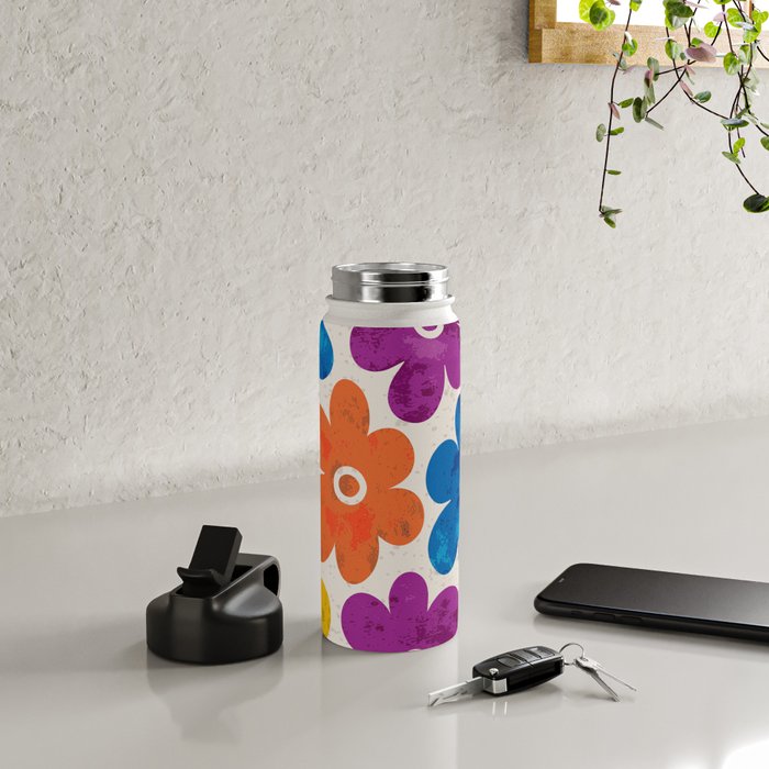 Colorful Retro Floral Pattern Water Bottle Gallery Image 4