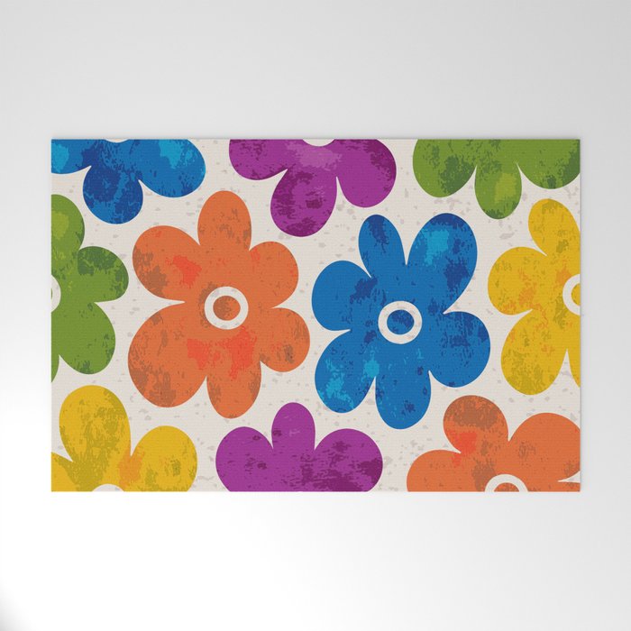 Colorful Retro Floral Pattern Welcome Mat Gallery Image 1