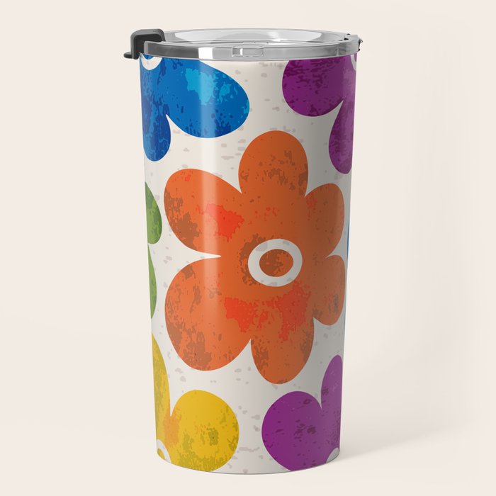 Colorful Retro Floral Pattern Travel Mug Gallery Image 3