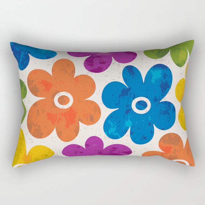 Colorful Retro Floral Pattern Rectangular Pillow Gallery Image 2
