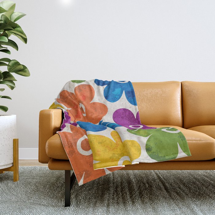 Colorful Retro Floral Pattern Throw Blanket Gallery Image 1
