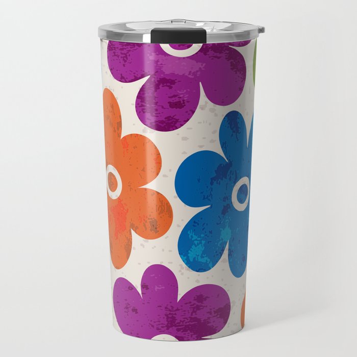 Colorful Retro Floral Pattern Travel Mug Gallery Image 1