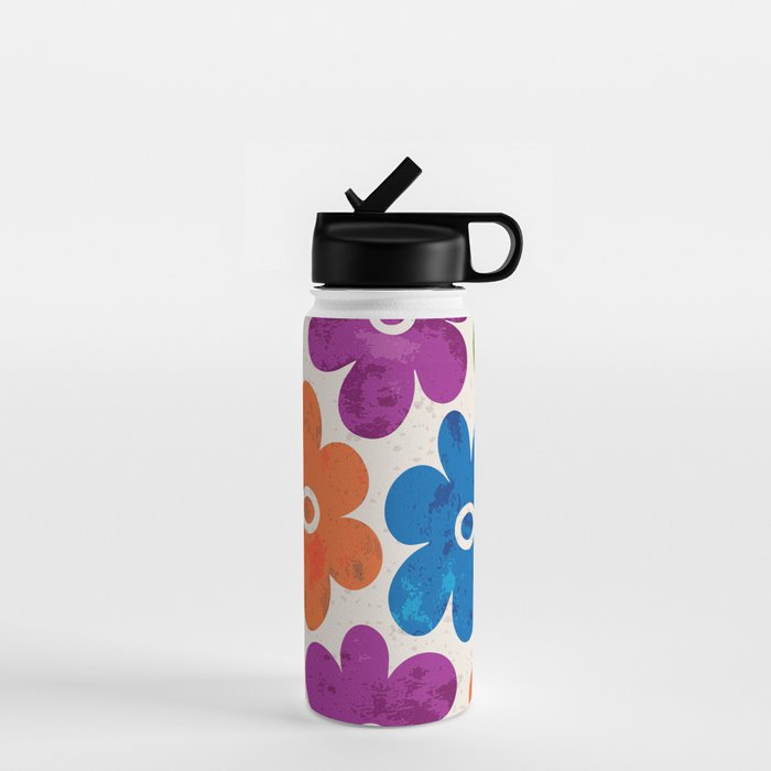 Colorful Retro Floral Pattern Water Bottle Gallery Image 1