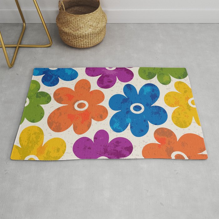Colorful Retro Floral Pattern Rug Gallery Image 1