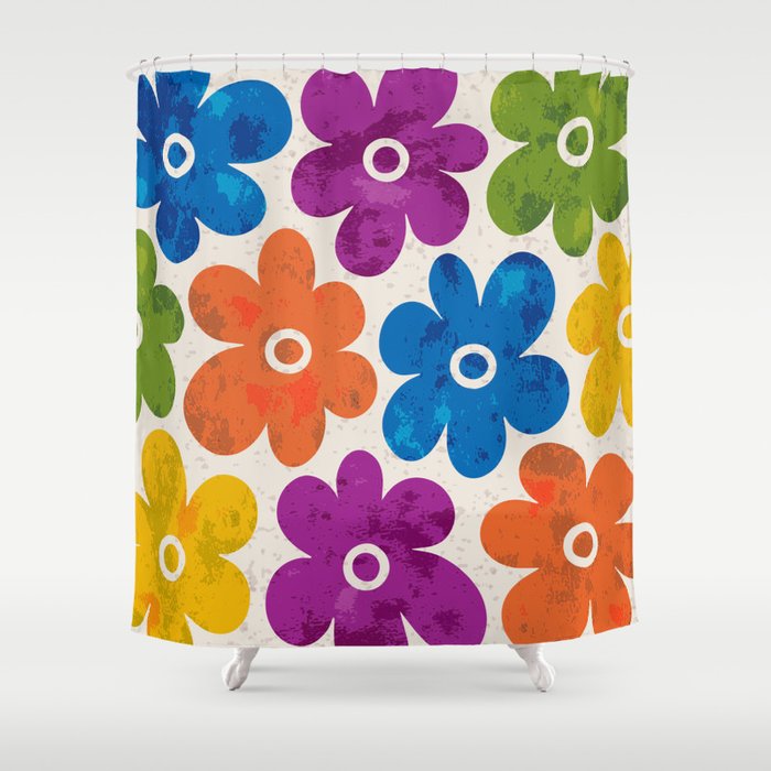 Colorful Retro Floral Pattern Shower Curtain Gallery Image 1