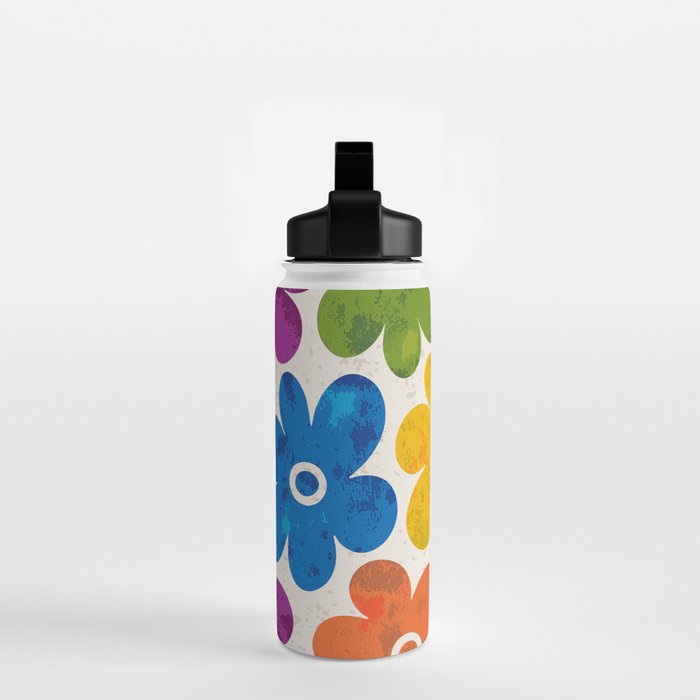 Colorful Retro Floral Pattern Water Bottle Gallery Image 2