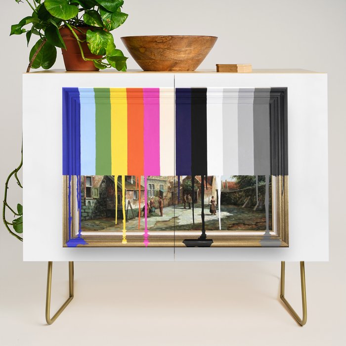 Garage Sale Painting of Peasants with Color Bars Credenza Gallery Image 1