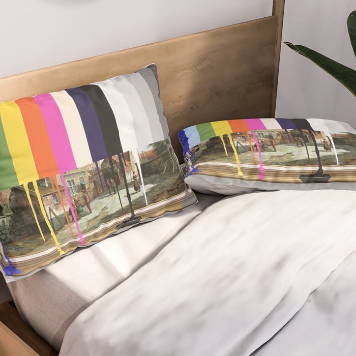 Garage Sale Painting of Peasants with Color Bars Pillow Sham Gallery Image 2