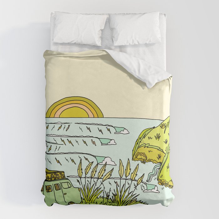 home is where you park it // wandering in new zealand // retro surf art by surfy birdy Duvet Cover Gallery Image 6