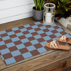 Checkerboard  Retro Mahogany Brown Air Blue Outdoor Rug Gallery Image 2