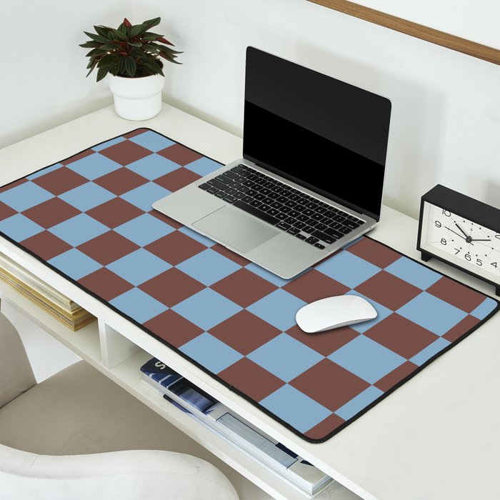 Checkerboard  Retro Mahogany Brown Air Blue Desk Mat Gallery Image 2