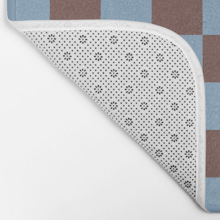 Checkerboard  Retro Mahogany Brown Air Blue Bath Mat Gallery Image 2