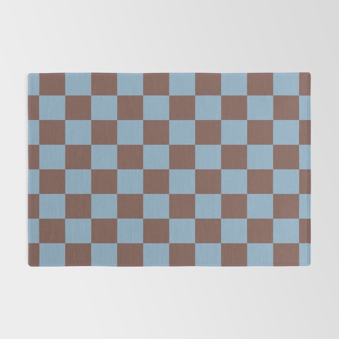 Checkerboard  Retro Mahogany Brown Air Blue Rug Gallery Image 2