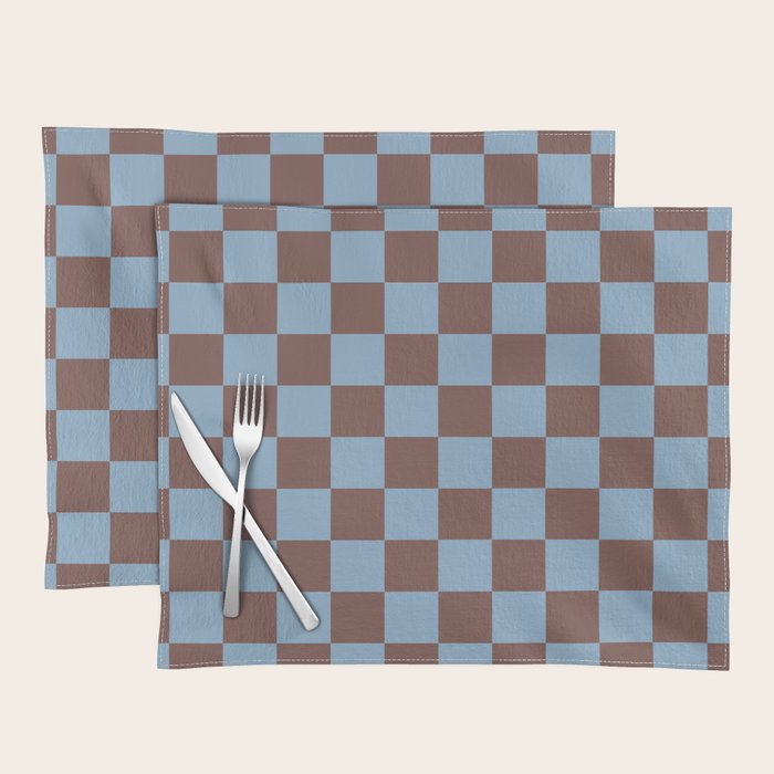 Checkerboard  Retro Mahogany Brown Air Blue Placemat Gallery Image 1