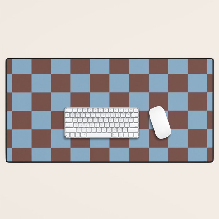 Checkerboard  Retro Mahogany Brown Air Blue Desk Mat Gallery Image 1