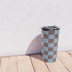 Checkerboard  Retro Mahogany Brown Air Blue Travel Mug Gallery Image 4
