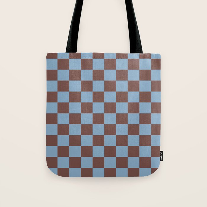 Checkerboard  Retro Mahogany Brown Air Blue Tote Bag Gallery Image 1