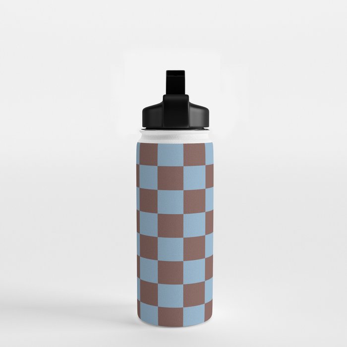 Checkerboard  Retro Mahogany Brown Air Blue Water Bottle Gallery Image 2